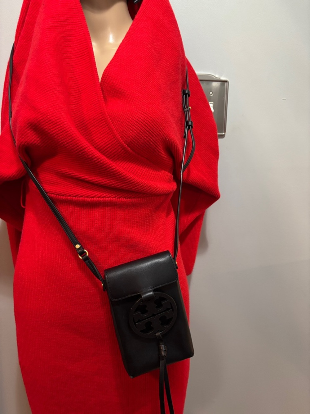 Tory Burch Black Leather Crossbody with Logo Tassel